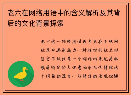 老六在网络用语中的含义解析及其背后的文化背景探索